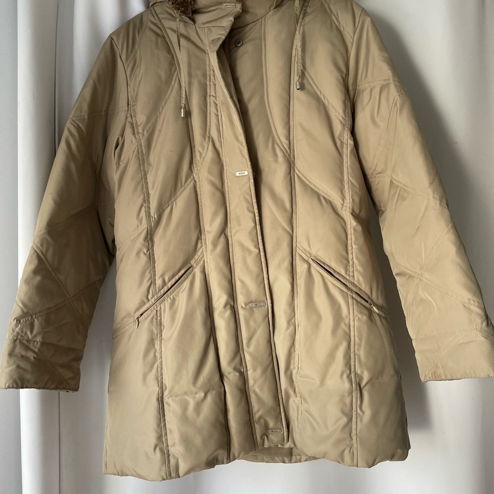 Cleo real down filled long Beige Puffer Coat size S/M very warm NWOT